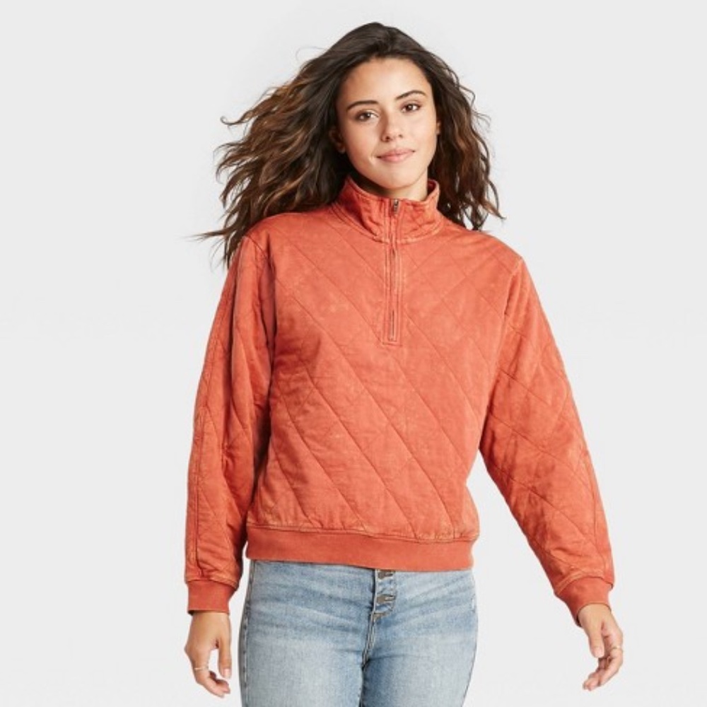 Women's quarter zip quilted pullover sweater